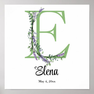 Monogram E Lavendel Eukalyptus Affisch