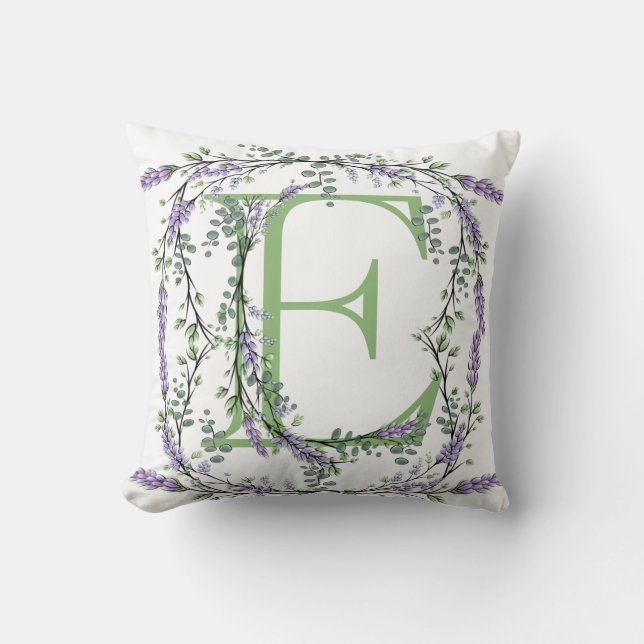 Monogram E Lavender Eucalyptus Kudde (Framsida)