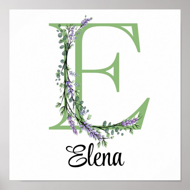 Monogram E Lavender Eucalyptus Poster (Framsidan)
