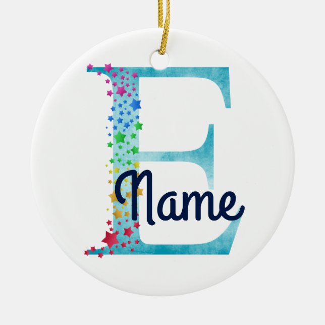 Monogram E Rainbow Star-design Julgransprydnad Keramik (Framsidan)