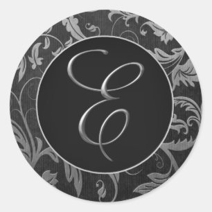 Monogram E Silver och Svart-skademössessäl Runt Klistermärke