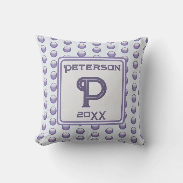 Monogram efternamn Blue Grått Polka - punkt - inle Kudde (Framsida)