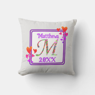 Monogram efternamn Färga hörn Inledande Kudde