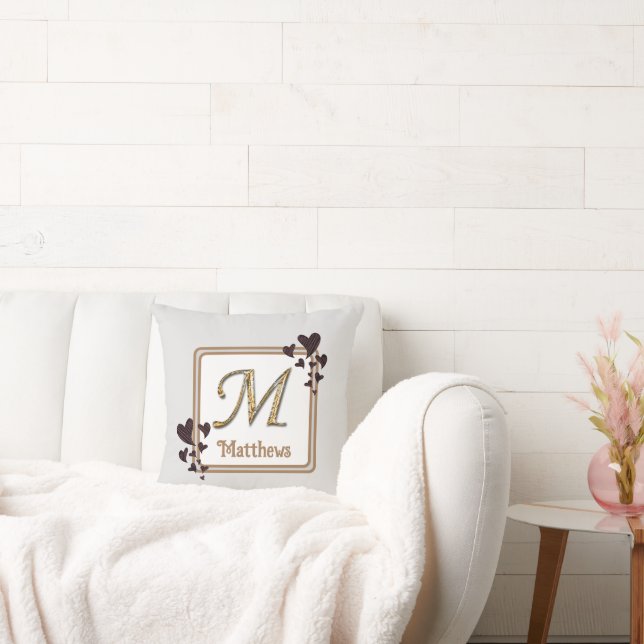Monogram Efternamn Guld Initial Hjärtan Småsak Kudde (Soffa)