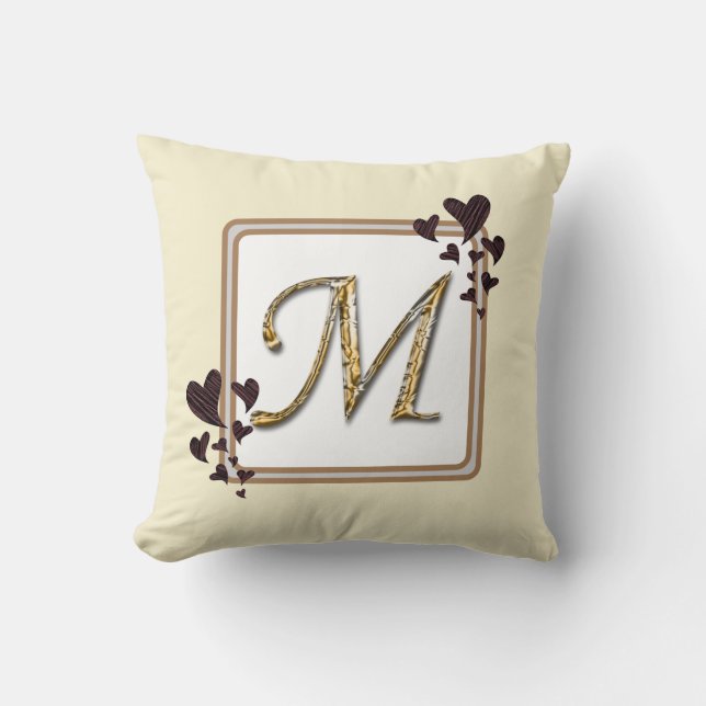 Monogram Efternamn Guld Initial Hjärtor Minnessake Kudde (Framsida)