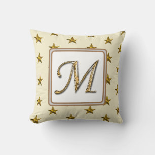 Monogram Efternamn Guld Silver Stars - första namn Kudde