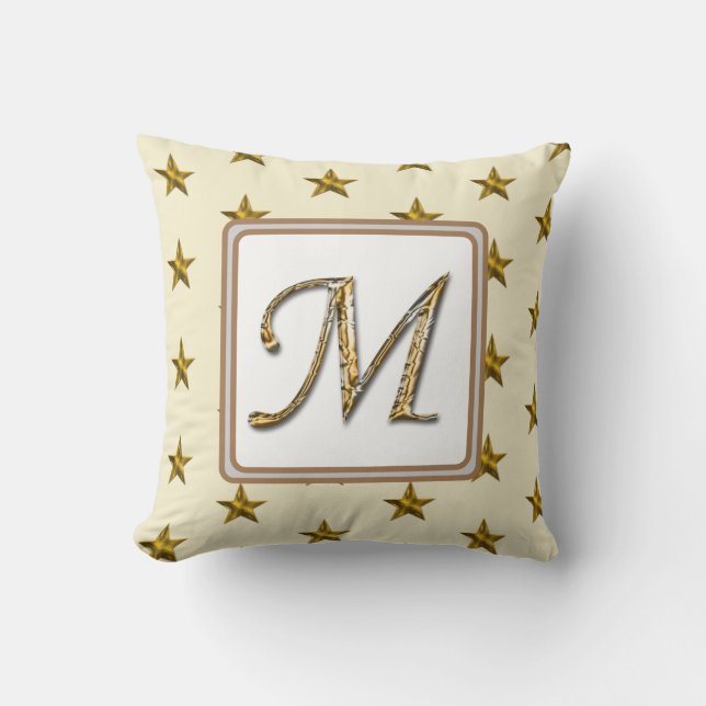 Monogram Efternamn Guld Silver Stars - första namn Kudde (Framsida)