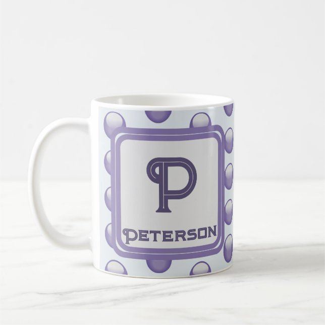 Monogram efternamn Inledande Blue Grått Polka-punk Kaffemugg (Vänster)