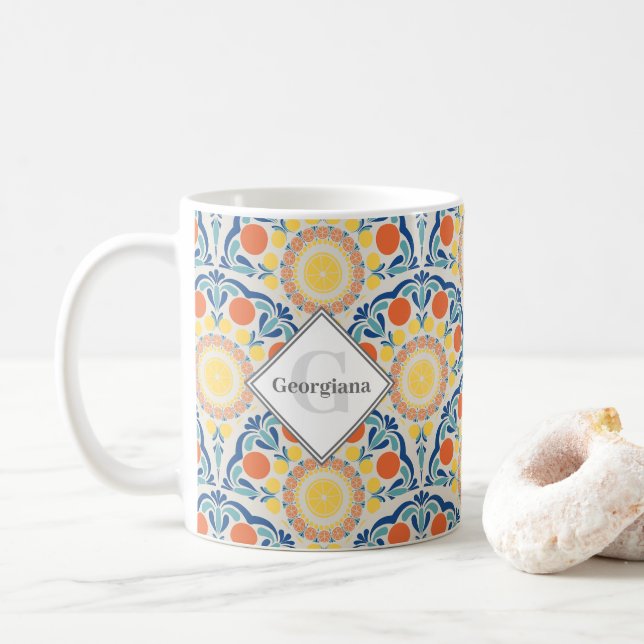 Monogram Egeiska sommarens Orangar och citroner De Kaffemugg (Med munk)