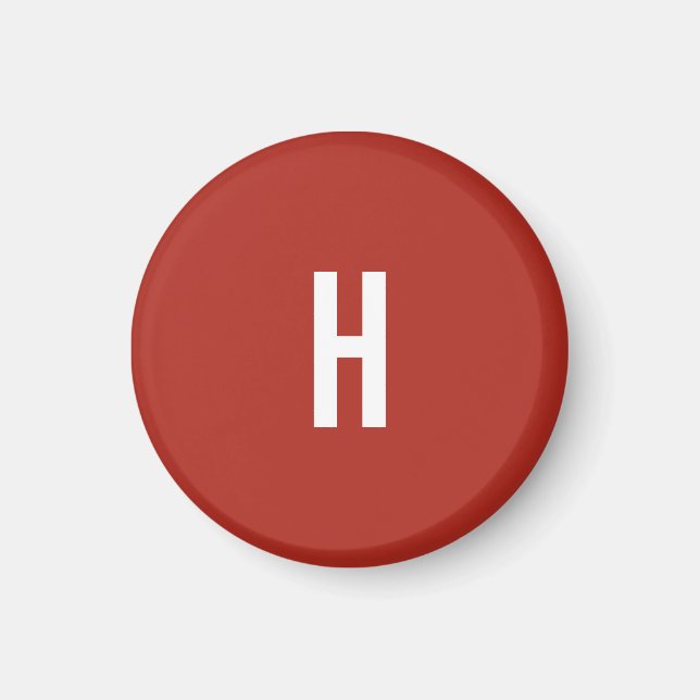 Monogram Egen Namn Initial Minimalist Tegel Röd Magnet (Framsidan)