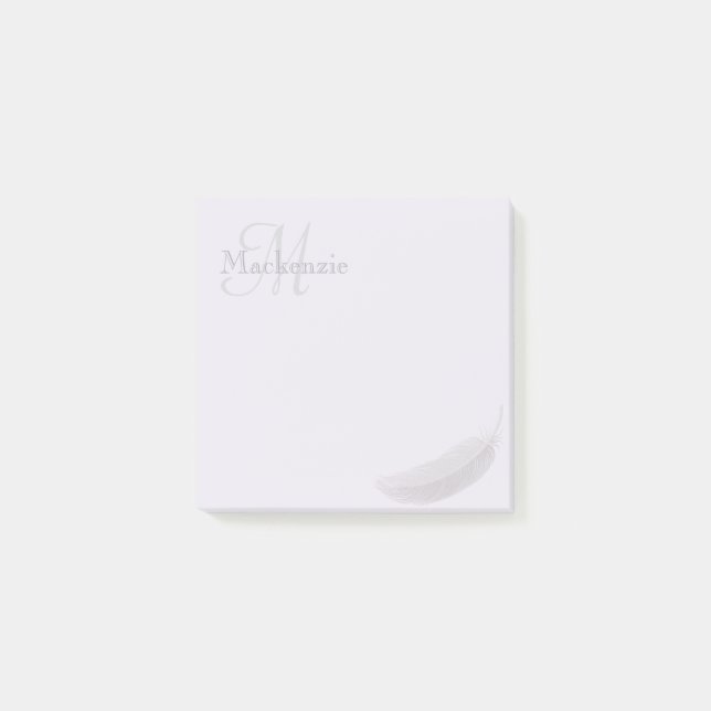 Monogram eget namn Angel Feather Lilac Grått Post-it Block (Framsida)