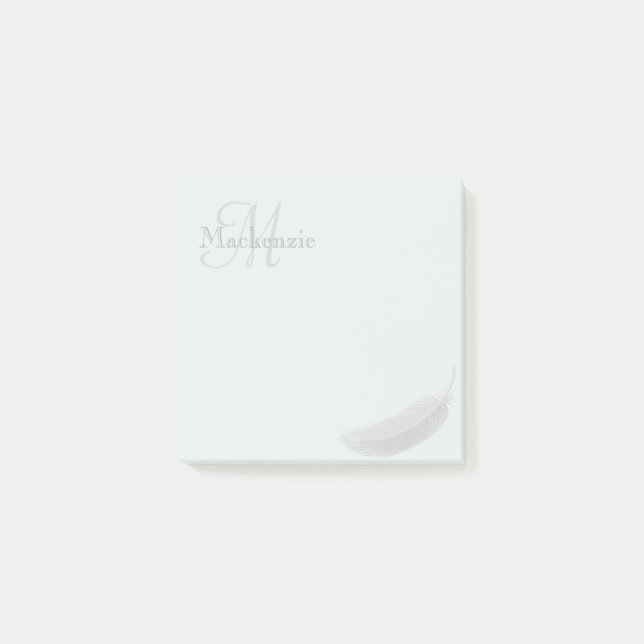 Monogram eget namn Angel Feather Mint Grått Post-it Block (Framsida)