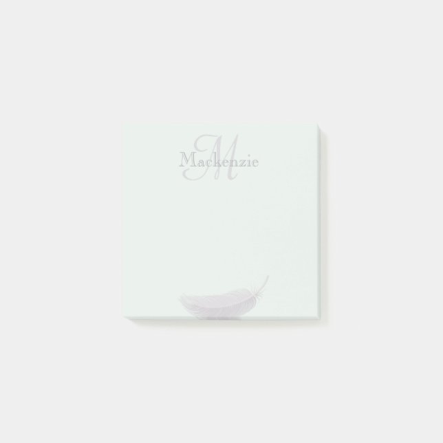 Monogram eget namn Angel Feather Mint Grått Post-it Block (Framsida)
