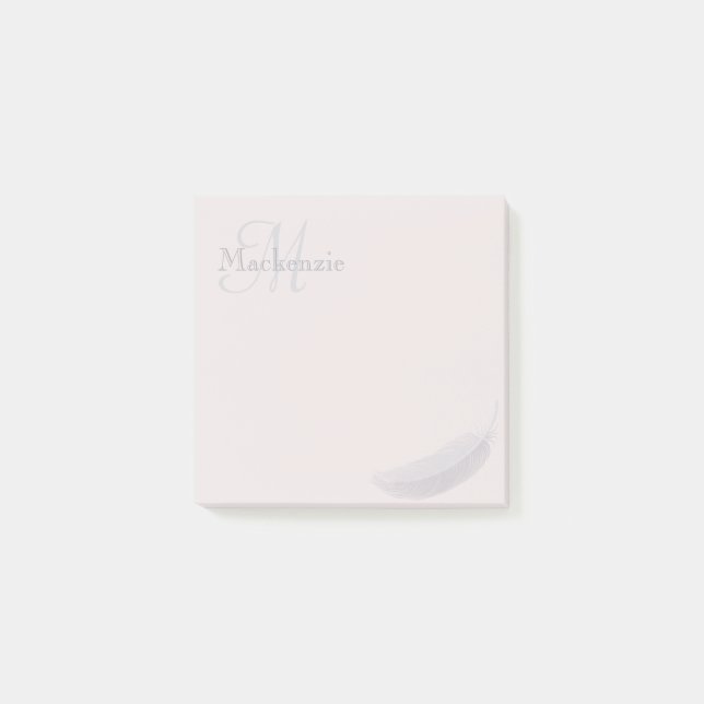 Monogram eget namn Angel Feather  Rosa Grått Post-it Block (Framsida)