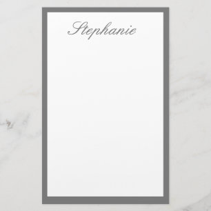Monogram eget namn Grått Borderad Kant White Brevpapper