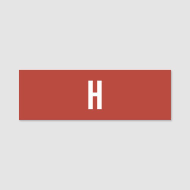 Monogram Eget Namn Initial Minimalist Tegel Röd Namnbricka (Framsida)