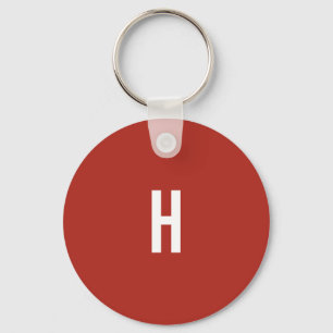 Monogram Eget Namn Initial Minimalist Tegel Röd Nyckelring