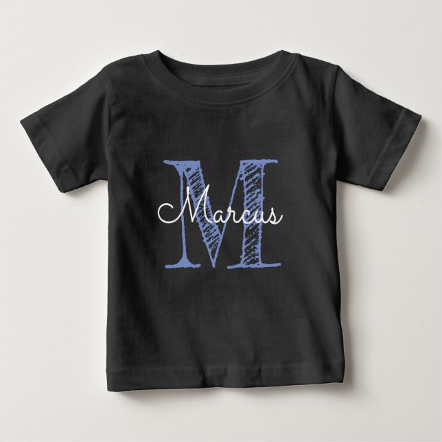 Monogram eget namn Pojke Black Baby T-Shirt (Framsida)