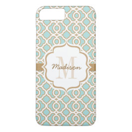 Monogram Eggshell Blue och Guld Quatrefoil
