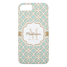 Monogram Eggshell Blue och Guld Quatrefoil