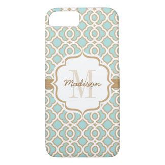 Monogram Eggshell Blue och Guld Quatrefoil