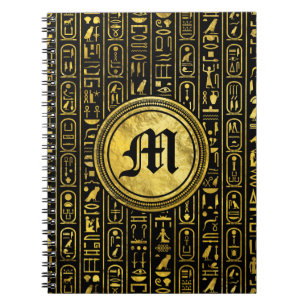 Monogram egyptiska antika guld hieroglyfer anteckningsbok