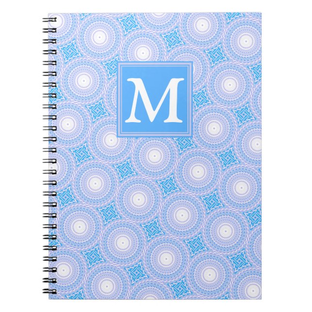 Monogram Electric Blue Circles mönster Anteckningsbok (Framsidan)