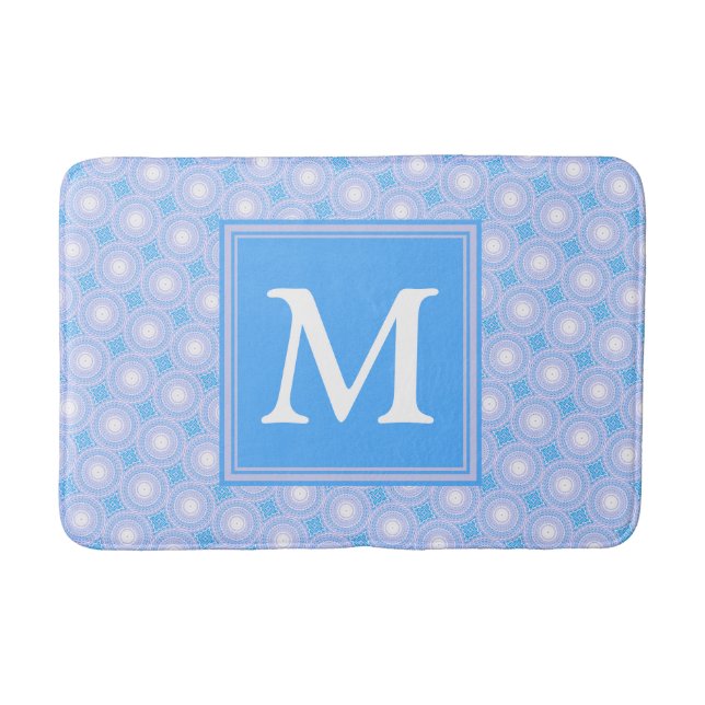 Monogram Electric Blue Circles mönster Badrumsmatta (Framsidan)