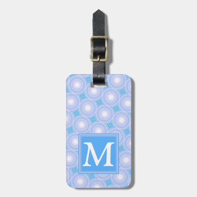 Monogram Electric Blue Circles mönster Bagagebricka (Vertikal Framsida)