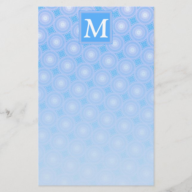 Monogram Electric Blue Circles mönster Brevpapper (Framsida)
