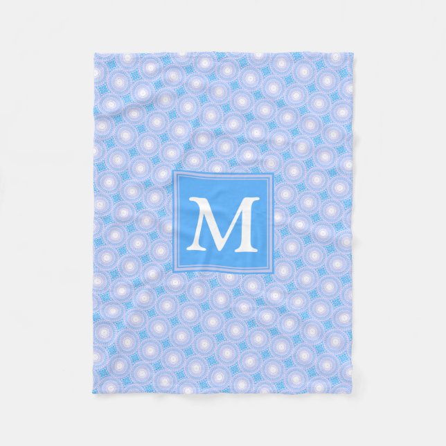 Monogram Electric Blue Circles mönster Fleecefilt (Framsidan)