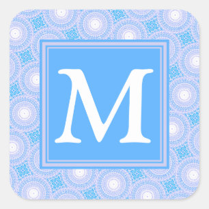 Monogram Electric Blue Circles mönster Fyrkantigt Klistermärke