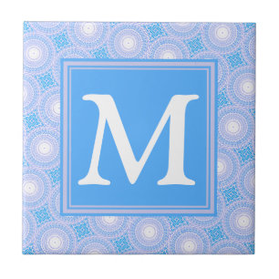 Monogram Electric Blue Circles mönster Kakelplatta