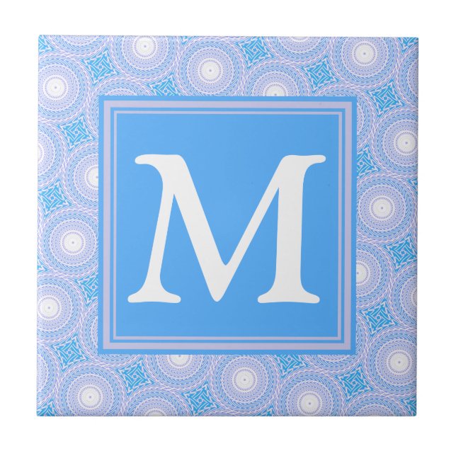 Monogram Electric Blue Circles mönster Kakelplatta (Framsidan)
