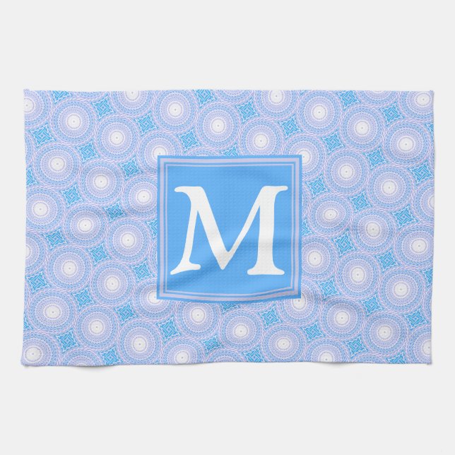 Monogram Electric Blue Circles mönster Kökshandduk (Horisontell)