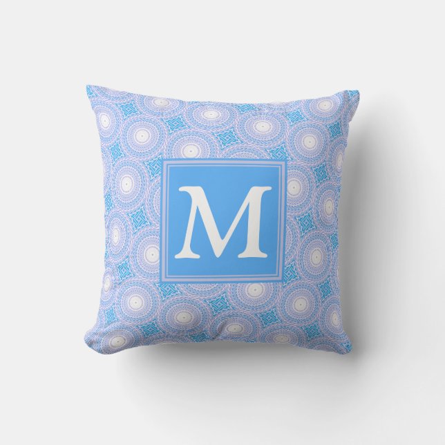 Monogram Electric Blue Circles mönster Kudde (Framsida)