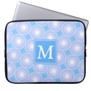 Monogram Electric Blue Circles mönster Laptop Sleeve