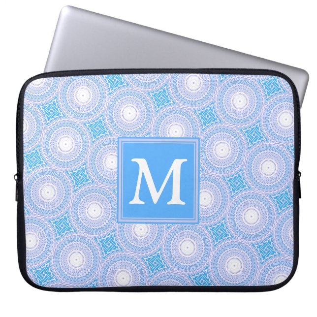 Monogram Electric Blue Circles mönster Laptop Sleeve (Framsidan)