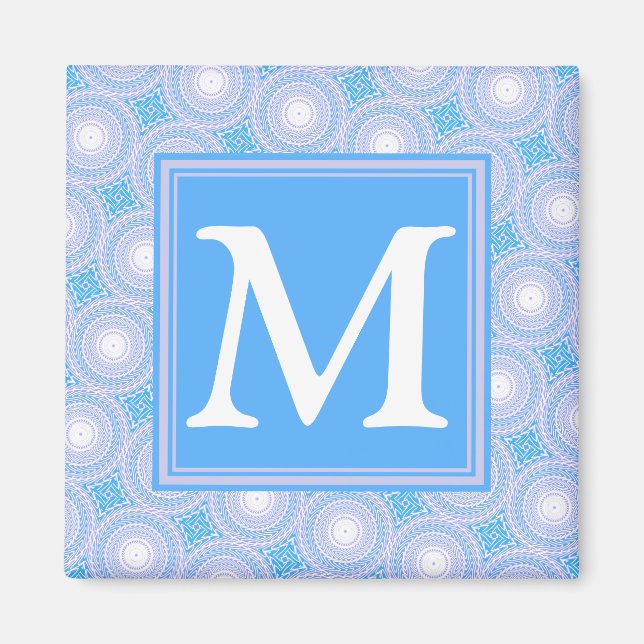 Monogram Electric Blue Circles mönster Magnet (Framsidan)