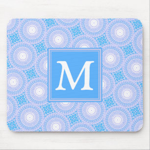 Monogram Electric Blue Circles mönster Musmatta