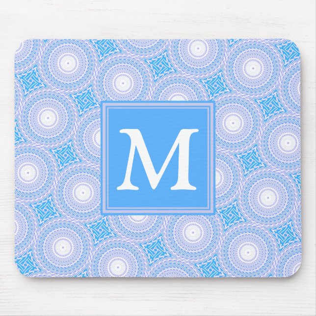 Monogram Electric Blue Circles mönster Musmatta (Framsidan)