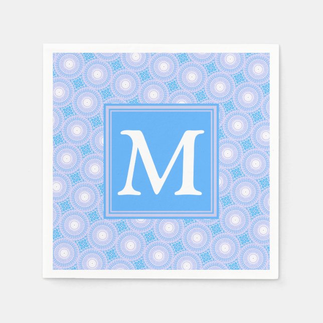 Monogram Electric Blue Circles mönster Pappersservett (Framsidan)
