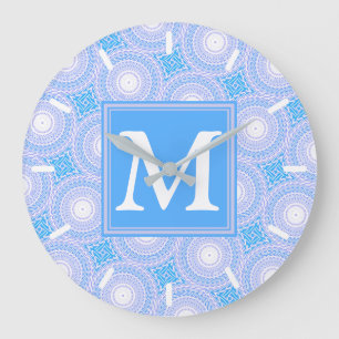 Monogram Electric Blue Circles mönster Stor Klocka