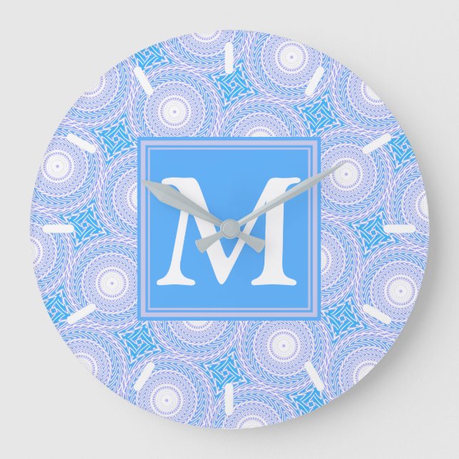 Monogram Electric Blue Circles mönster Stor Klocka (Framsida)