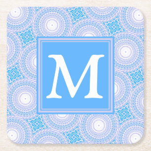 Monogram Electric Blue Circles mönster Underlägg Papper Kvadrat