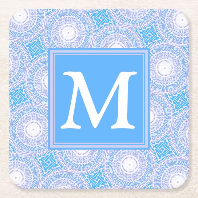 Monogram Electric Blue Circles mönster Underlägg Papper Kvadrat (Framsidan)