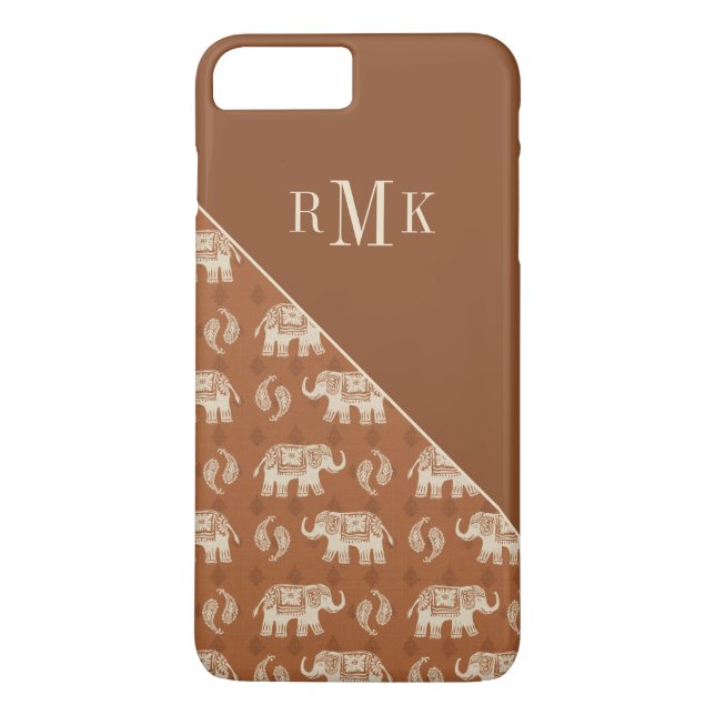 Monogram| Elefant Orange Caravan Mönster Case-Mate iPhone Skal (Baksida)