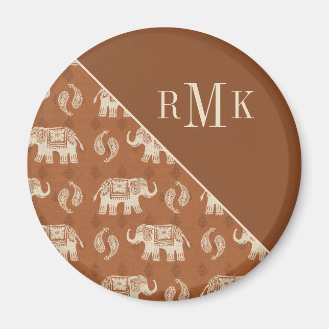Monogram | Elefant Orange Caravan Mönster Magnet (Framsidan)