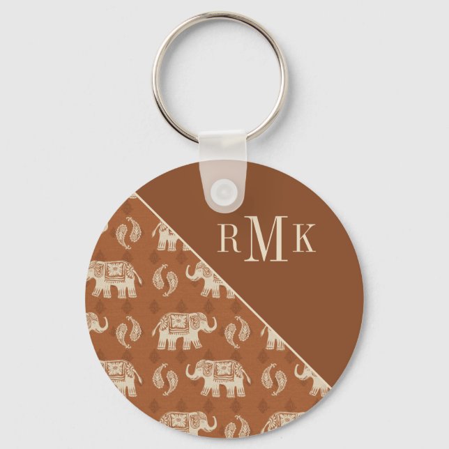 Monogram | Elefant Orange Caravan Mönster Nyckelring (Framsida)