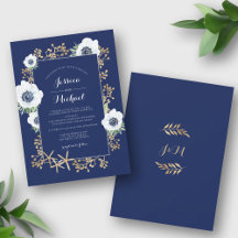 Monogram Elegant Anemone Flower Navy Blue Bröllop